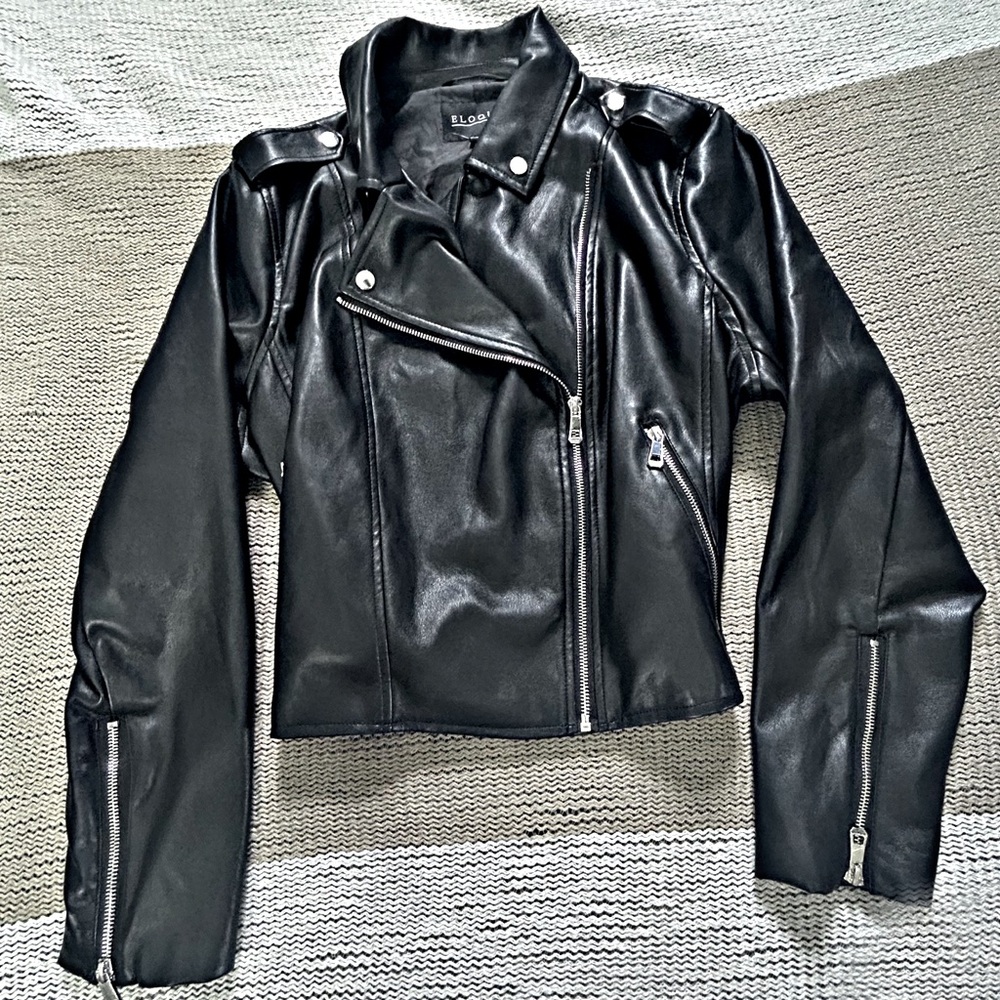 Eloquii Black Plus Size Faux Leather Moto Jacket